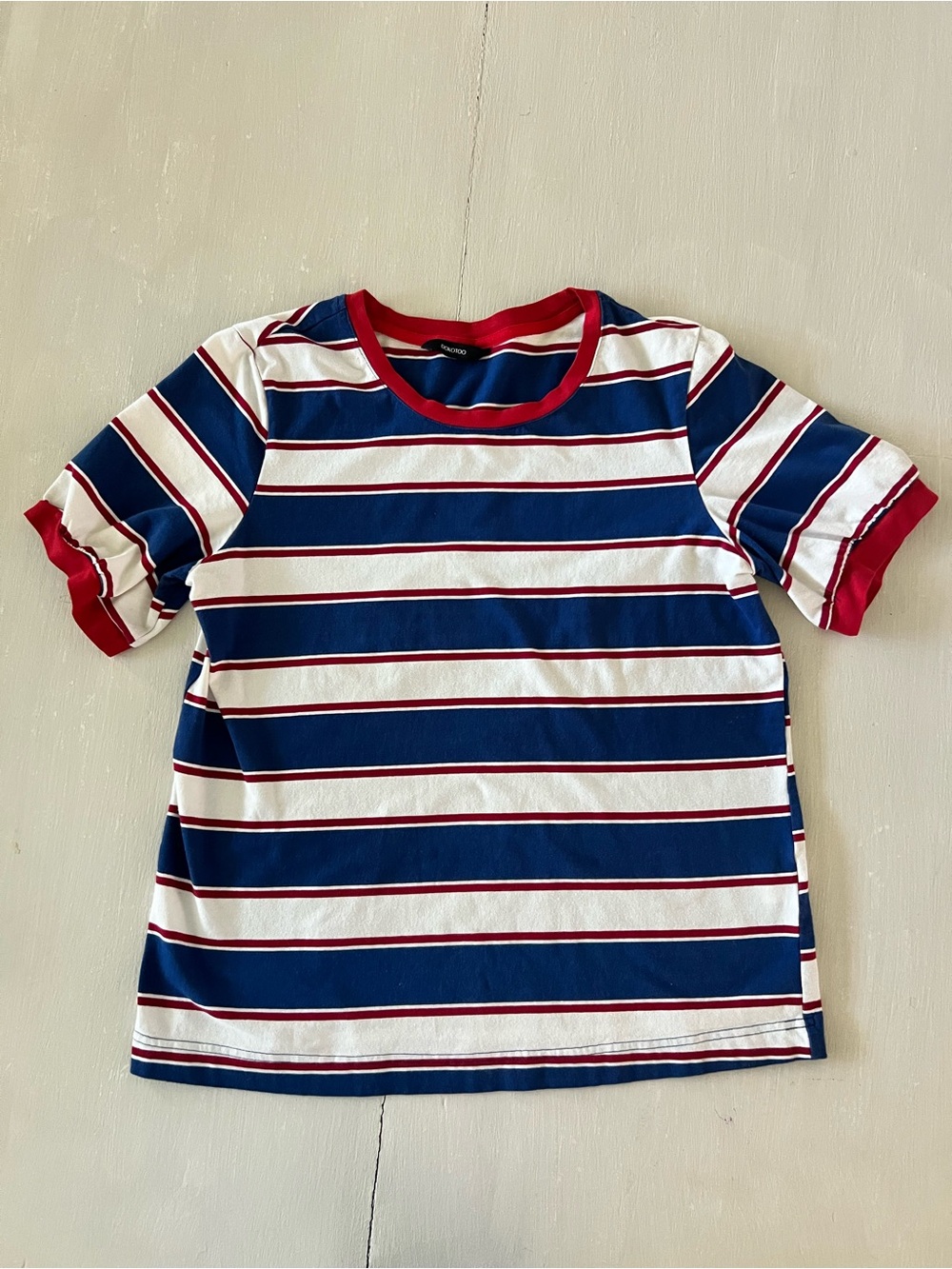 Dokotoo women’s Red, White & Navy Striped Short Sleeve Cotton Tee- Classic Crew